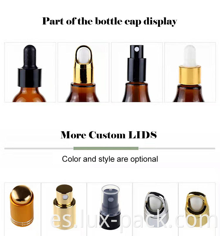 30 ml 40ml 50ml botellas de caída de vidrio cosmético esencial con diferentes tamaños